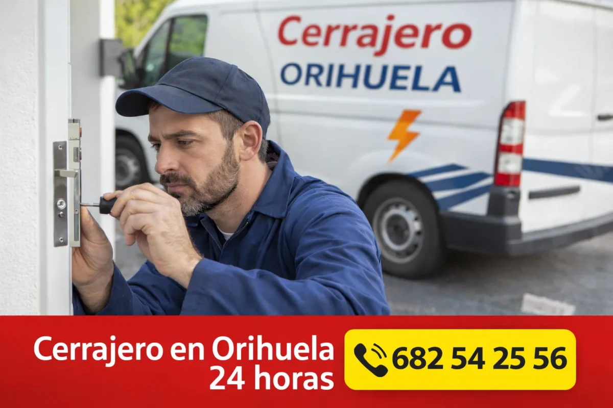 Cerrajero en Orihuela 24 horas realizando apertura de puerta con servicio urgente
